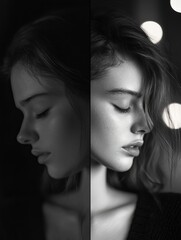 Aufkleber - Mood transformation captured in grayscale and vibrant expression during an emotional moment. Generative AI