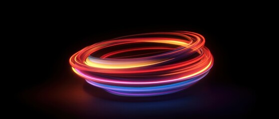 Wall Mural - abstract glowing light trails forming a spiral shape on a dark background concept of energy, motion,