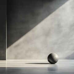 Poster - Minimalist setting features a black sphere illuminated by natural light in a serene indoor space. Generative AI