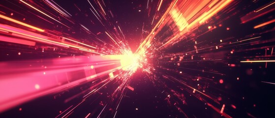 Wall Mural - abstract red and yellow light streaks creating a futuristic data stream or hyperspace effect, repres