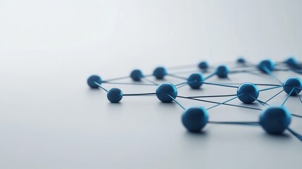 abstract illustration of interconnected blue spheres with lines on a smooth surface representing net
