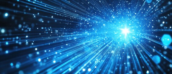Wall Mural - abstract blue light streaks with bokeh effect, representing data stream, technology, and futuristic 
