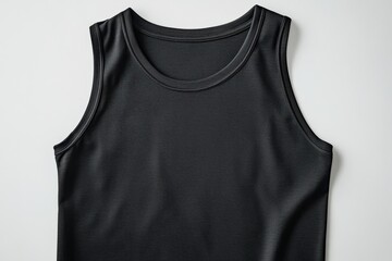 Wall Mural - Sporty sleeveless tank top mockup in plain black showcasing soft texture and breathable fabric on a clean white backdrop