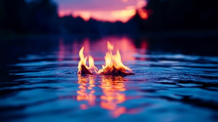 Canvas Print - Sunset fire on water, nature scene, relaxing evening