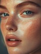© Anat art - Close up portrait of a woman showcasing flawless skin and captivating features in soft, natural light. Generative AI