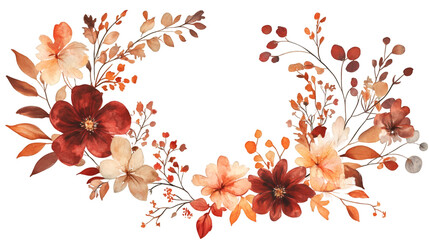 Aufkleber - Watercolor autumn frame with vibrant orange, red blossoms and foliage, framing decorative botanical elements on transparent background