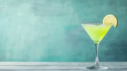 Wall Mural - A green martini glass with a lime wedge in it