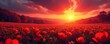 © Thitipa - Crimson sun rises over a carpet of autumn flowers , dawn, scene, image