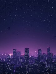 Poster - Vibrant city skyline illuminated at night with glowing lights and sparkling stars in a serene urban landscape. Generative AI