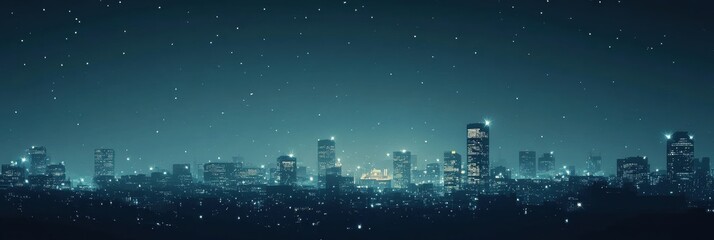 Wall Mural - City skyline illuminated by artificial lights and stars at night showcasing urban beauty. Generative AI