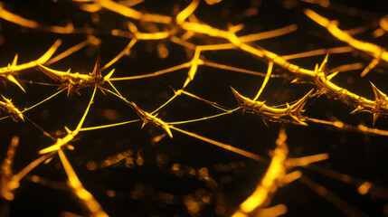 Enchanting golden spiderweb on black background for artistic design