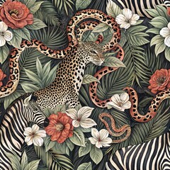  Exotic Wildlife Seamless Pattern Jungle Digital Art Tropical Environment Top-Down View Nature Inspiration