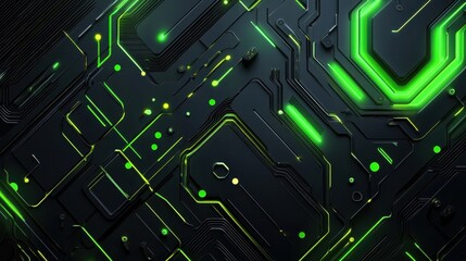 Poster - Abstract Green Circuit Board Background with Glowing Lines