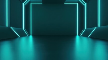 Poster - Abstract Turquoise Neon Geometric Room Background