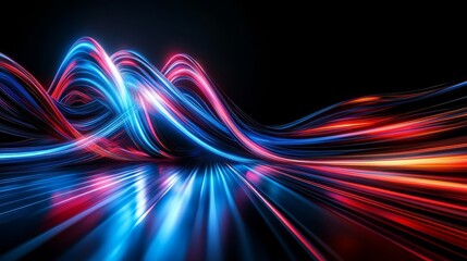 Wall Mural - vibrant blue and red light trails gracefully flow and intertwine smoothly across a deep black backgr