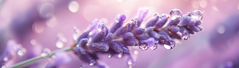 Leinwandbilder - Close-up of Dew-Covered Lavender Blossoms in Soft Purple Hues