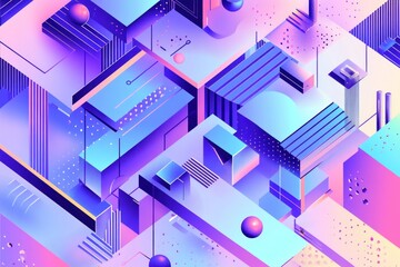 Wall Mural - abstract techscape with luminous gradients and isometric forms evokes digital modernity and aestheti