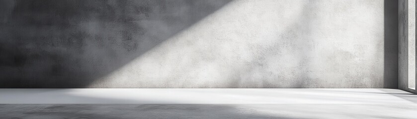 Poster - Abstract Concrete Wall with Light and Shadow. Minimalist Modern Design Background. Empty Studio Space with Gray Texture and Clean Lines