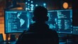 © nikomsolftwaer - Hacker focuses on screen dimly lit room digital art tech environment introspective viewpoint cybersecurity concept