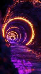 Canvas Print - A Bright Glowing Tunnel Is Shown With Lights And Dark Colors