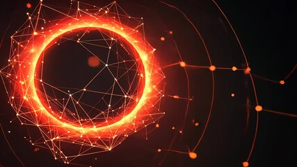 Wall Mural - A glowing circular design made of interconnected lines and particles against a dark background.