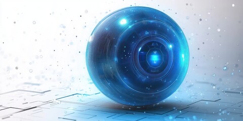 Futuristic Digital Technology Sphere in Minimalistic Design with Geometric Patterns and Ambient Light on White Background
