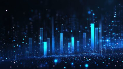 Wall Mural - abstract glowing blue digital city skyline visualization for futuristic technology concept