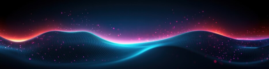 Futuristic Dynamic Wave Abstract Technology Background with Neon Light and Particle Flow for Digital Design and Science Concept