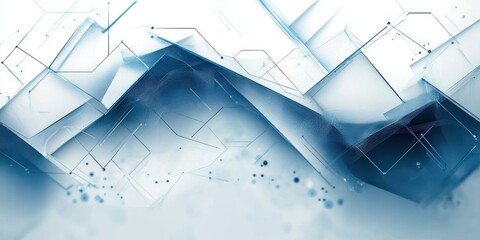 Futuristic Technology Abstract Background with Geometric Shapes, Digital Art, Minimalist Design, Blue and White Palette
