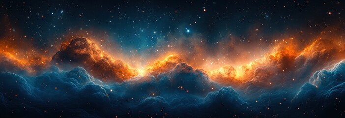 Wall Mural - vibrant galaxy with swirling blues and fiery oranges in cosmic scene