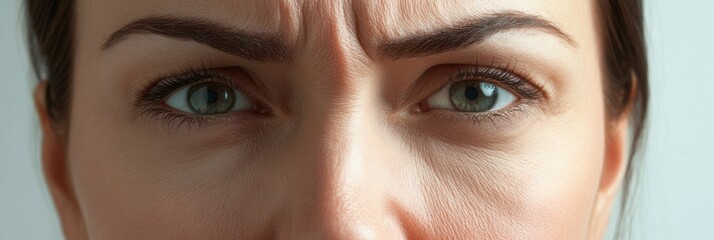 Poster - Close up view showing the contrast of aging on a womans face with smooth skin on one side and wrinkles on the other. Generative AI