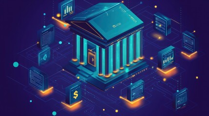 Wall Mural - Digital Bank, Data Network, Finance, Security