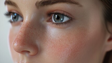 Aufkleber - Close up view of woman’s face with contrasting skin textures illustrating medicines impact on aging and beauty. Generative AI
