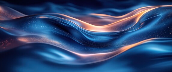 Poster - Futuristic Abstract Design Smooth Blue Curves Ambient Light Dynamic Geometric Wave Flow Background