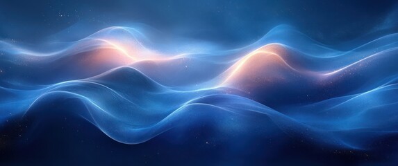 Poster - Abstract Blue Gradient Background with Smooth Curves Soft Lighting Elegant Design for Futuristic Wallpaper Template