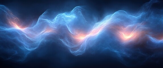 Fototapete - Abstract Digital Technology Background with Blue Waves and Luminescent Lighting in Minimalist Design Symmetry