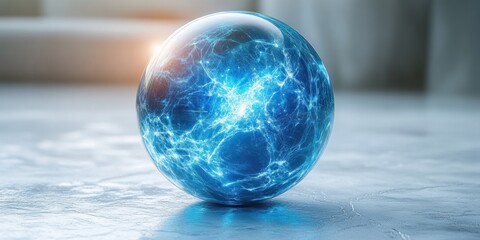 Poster - Futuristic Blue Technology Sphere Minimalistic Design Geometric Patterns Ambient Light