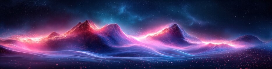 Aufkleber - Futuristic Dynamic Digital Wave Abstract Technology Background with Neon Light Effects and Mesh Pattern for Modern Illustration and Design