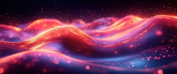 Aufkleber - Dynamic Abstract Wave Design with Neon Light Effect and Flowing Patterns on Dark Blue Background