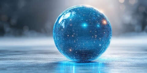 Aufkleber - Futuristic Blue Technology Sphere Minimalistic Design Geometric Patterns Ambient Light Digital Art