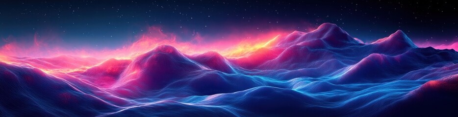 Aufkleber - Futuristic Digital Landscape with Dynamic Wave Particles and Neon Lighting Effects in a Cyberpunk Style