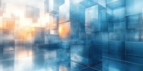 Aufkleber - Futuristic Technology Abstract Background Minimalist Soft Blue White Digital Art High Contrast Geometric Shapes