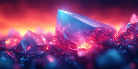 Aufkleber - Futuristic Abstract Digital Space Design with Geometric Shapes and Blue Neon Lights