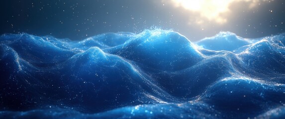Fototapete - Futuristic Abstract Technology Wave Blue Light Geometric Digital Landscape