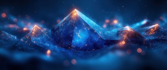 Poster - Futuristic Abstract Geometric Design with Deep Blue Tones and High Contrast Lighting for Modern Wallpaper Background