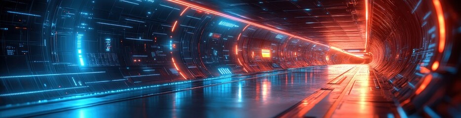 Poster - Futuristic Abstract Digital Technology and Cyber Space Design with Blue Light Lines and Geometric Patterns