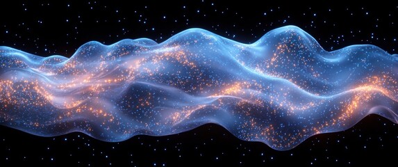 Poster - Futuristic Digital Network Design with Glowing Blue Dots and Flowing Lines for Technology Communication and Innovation