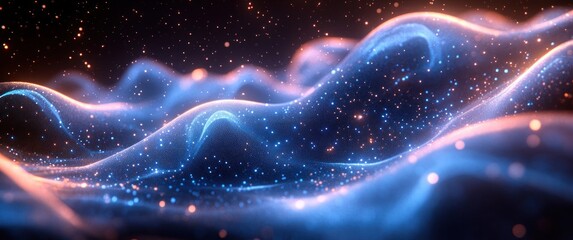 Aufkleber - Futuristic Technology Network Design with Glowing Blue Dots and Abstract Connection Lines in Digital Art Style