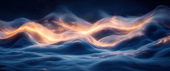 Fototapete - Futuristic Abstract Technology Wave Light Digital Landscape Cyber Intelligence Innovation