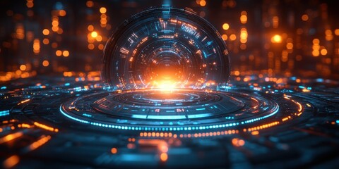 Aufkleber - Futuristic Technology Background Abstract Geometric Shapes Glowing Lines Cyberpunk Design